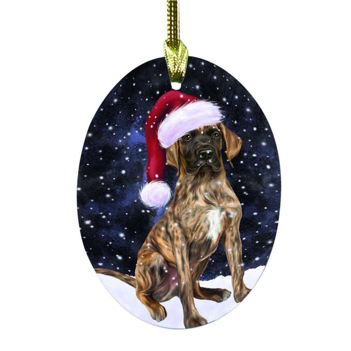Let it Snow Christmas Holiday Great Dane Dog Oval Glass Christmas Ornament OGOR48604