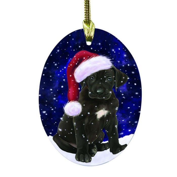 Let it Snow Christmas Holiday Great Dane Dog Oval Glass Christmas Ornament OGOR48605