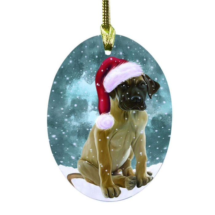 Let it Snow Christmas Holiday Great Dane Dog Oval Glass Christmas Ornament OGOR48606