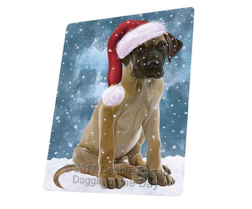 Let it Snow Christmas Holiday Great Dane Dog Wearing Santa Hat Art Portrait Print Woven Throw Sherpa Plush Fleece Blanket
