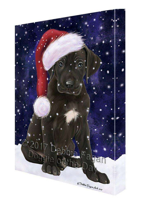Let it Snow Christmas Holiday Great Dane Dog Wearing Santa Hat Canvas Wall Art