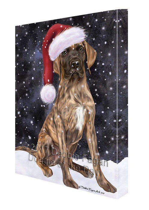 Let it Snow Christmas Holiday Great Dane Dog Wearing Santa Hat Canvas Wall Art