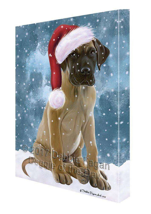 Let it Snow Christmas Holiday Great Dane Dog Wearing Santa Hat Canvas Wall Art