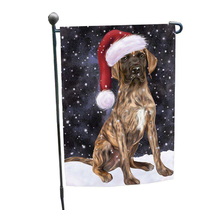 Let it Snow Christmas Holiday Great Dane Dog Wearing Santa Hat Garden Flag