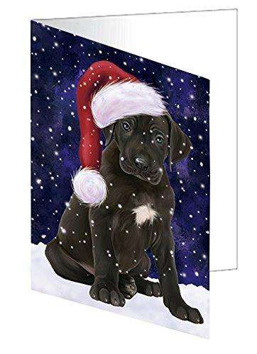 Let it Snow Christmas Holiday Great Dane Dog Wearing Santa Hat Handmade Artwork Assorted Pets Greeting Cards and Note Cards with Envelopes for All Occasions and Holiday Seasons