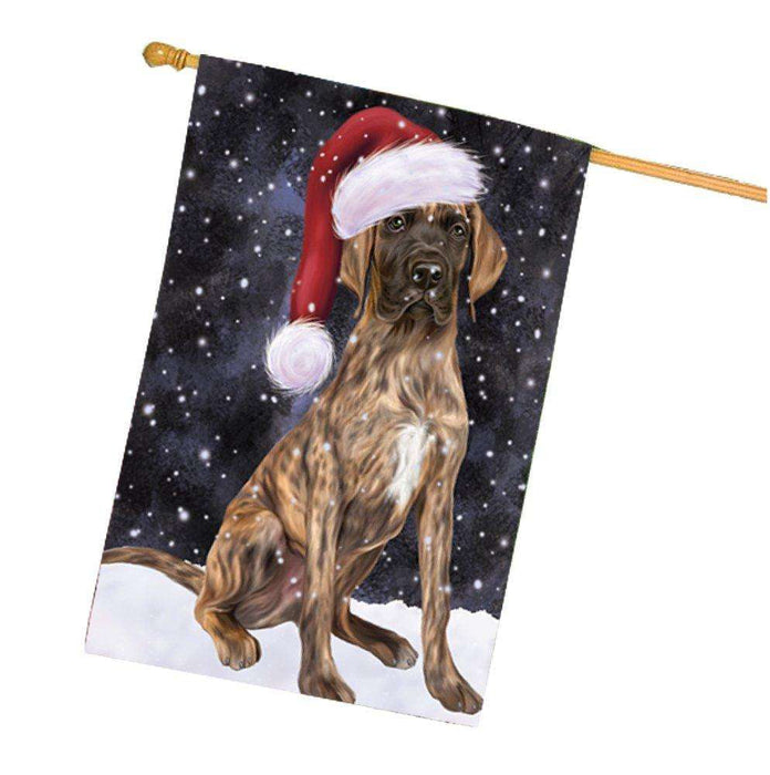 Let it Snow Christmas Holiday Great Dane Dog Wearing Santa Hat House Flag