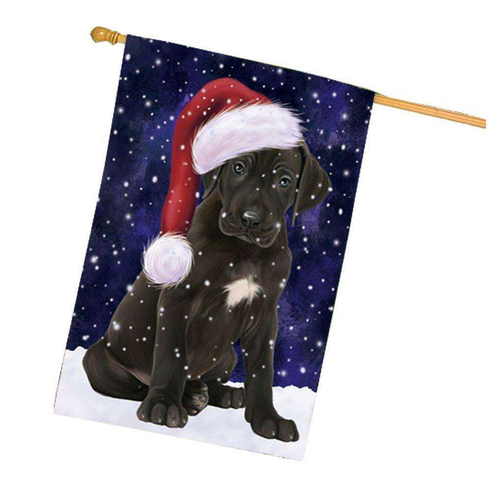 Let it Snow Christmas Holiday Great Dane Dog Wearing Santa Hat House Flag