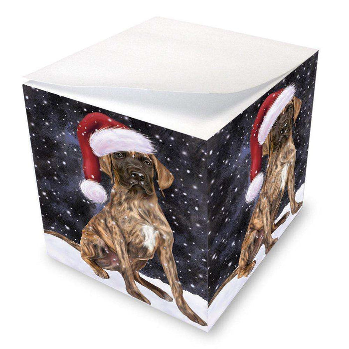 Let it Snow Christmas Holiday Great Dane Dog Wearing Santa Hat Note Cube D323