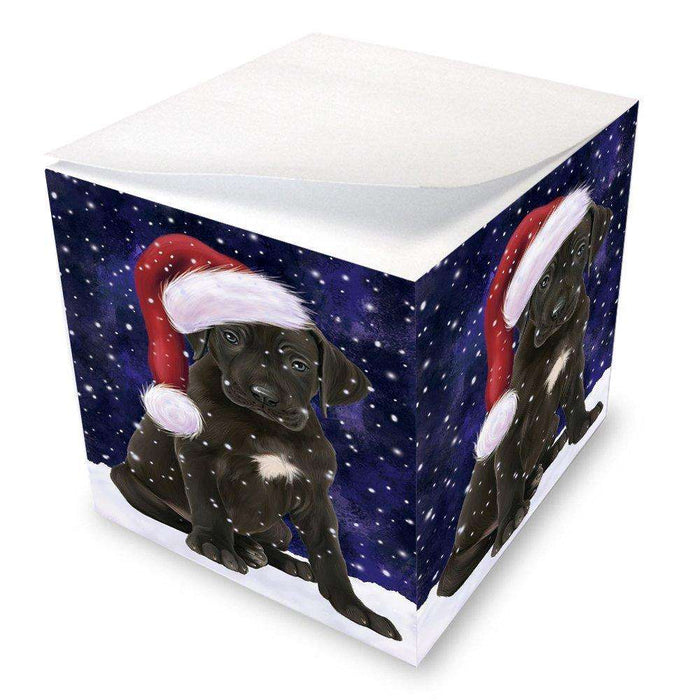 Let it Snow Christmas Holiday Great Dane Dog Wearing Santa Hat Note Cube D324