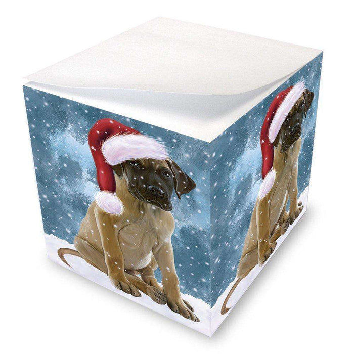 Let it Snow Christmas Holiday Great Dane Dog Wearing Santa Hat Note Cube D325