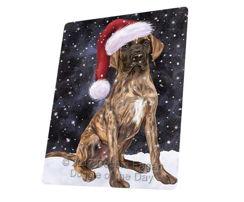 Let it Snow Christmas Holiday Great Dane Dog Wearing Santa Hat Tempered Cutting Board