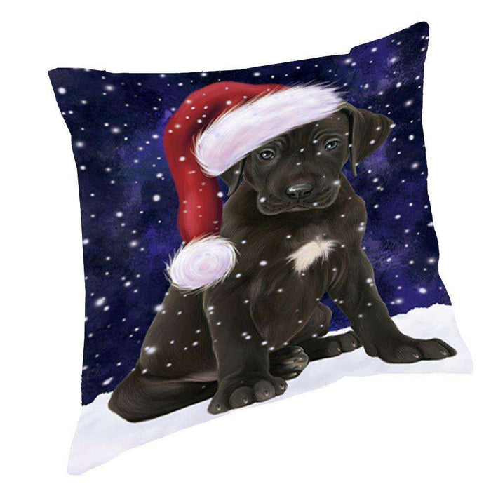 Let it Snow Christmas Holiday Great Dane Dog Wearing Santa Hat Throw Pillow