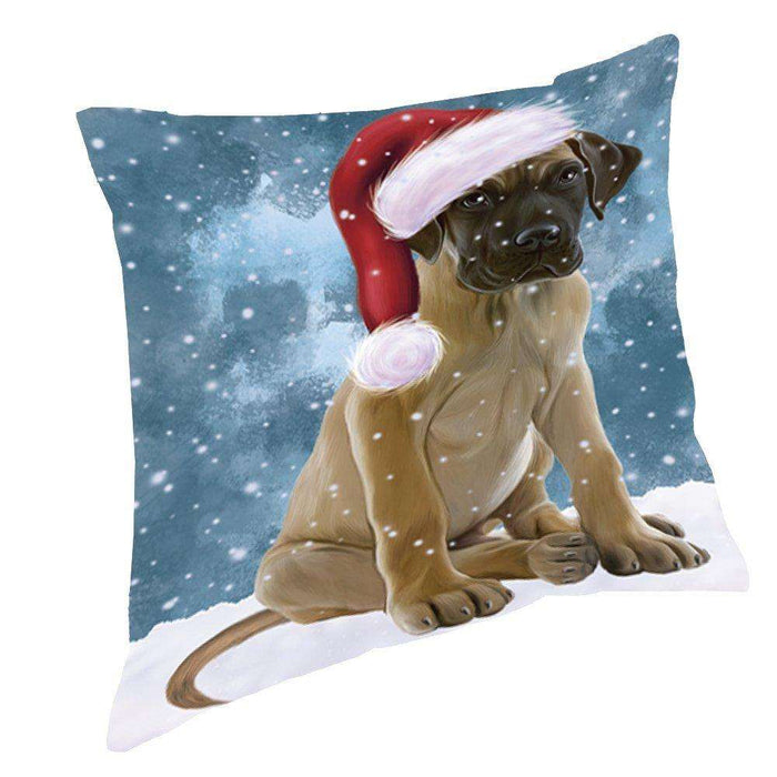 Let it Snow Christmas Holiday Great Dane Dog Wearing Santa Hat Throw Pillow