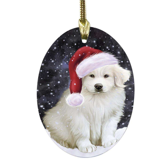 Let it Snow Christmas Holiday Great Pyrenee Dog Oval Glass Christmas Ornament OGOR48938