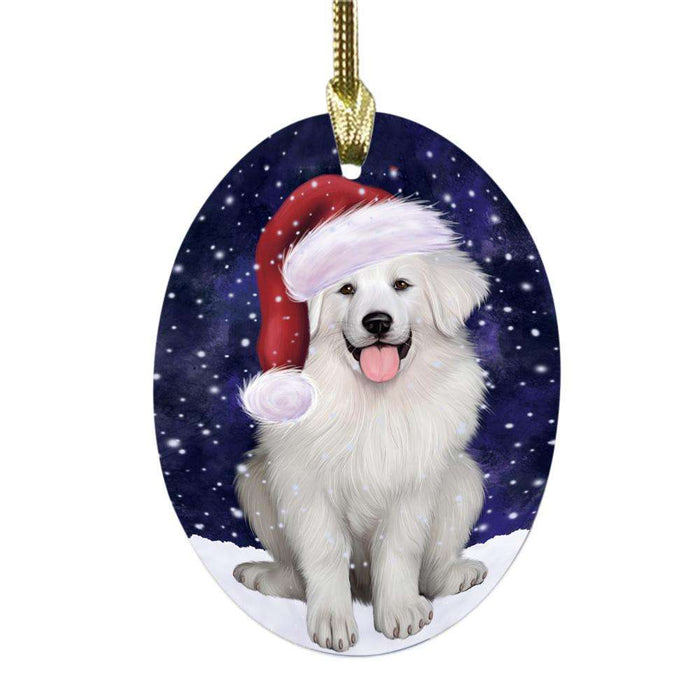 Let it Snow Christmas Holiday Great Pyrenee Dog Oval Glass Christmas Ornament OGOR48939