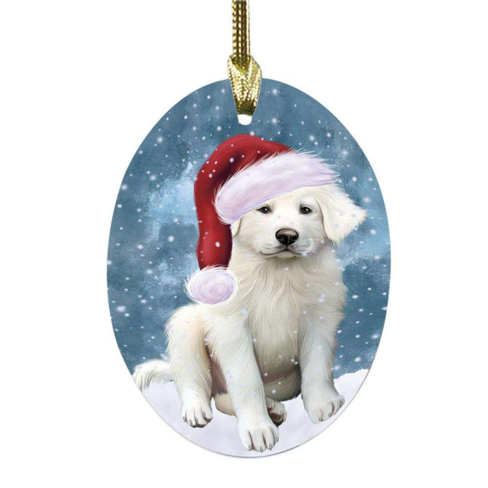 Let it Snow Christmas Holiday Great Pyrenee Dog Oval Glass Christmas Ornament OGOR48940