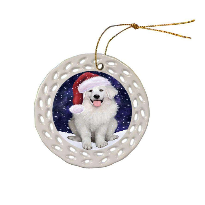 Let it Snow Christmas Holiday Great Pyrenee Dog Wearing Santa Hat Ceramic Doily Ornament DPOR54298