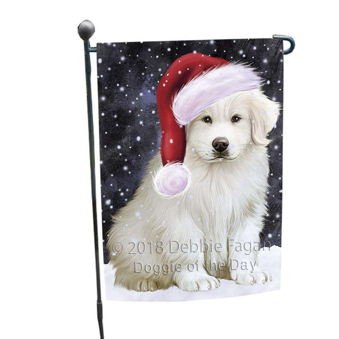 Let it Snow Christmas Holiday Great Pyrenee Dog Wearing Santa Hat Garden Flag GFLG54359