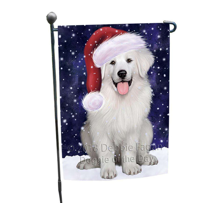 Let it Snow Christmas Holiday Great Pyrenee Dog Wearing Santa Hat Garden Flag GFLG54360