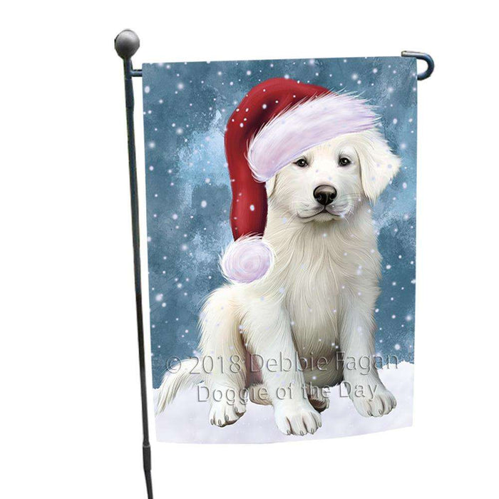 Let it Snow Christmas Holiday Great Pyrenee Dog Wearing Santa Hat Garden Flag GFLG54361