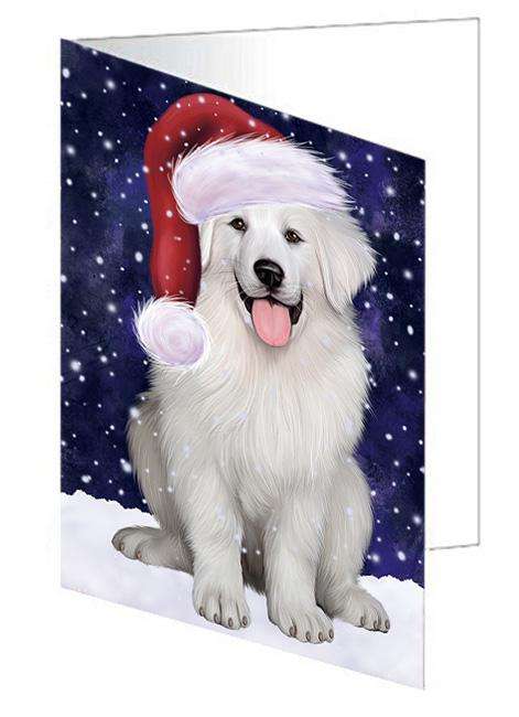 Let it Snow Christmas Holiday Great Pyrenee Dog Wearing Santa Hat Handmade Artwork Assorted Pets Greeting Cards and Note Cards with Envelopes for All Occasions and Holiday Seasons GCD66923