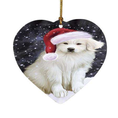 Let it Snow Christmas Holiday Great Pyrenee Dog Wearing Santa Hat Heart Christmas Ornament HPOR54297