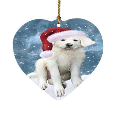 Let it Snow Christmas Holiday Great Pyrenee Dog Wearing Santa Hat Heart Christmas Ornament HPOR54299