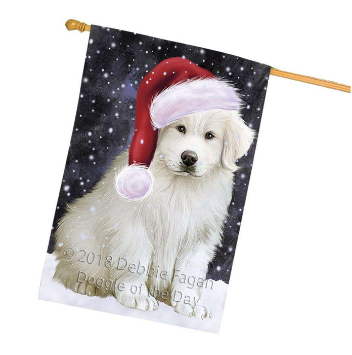 Let it Snow Christmas Holiday Great Pyrenee Dog Wearing Santa Hat House Flag FLG54495