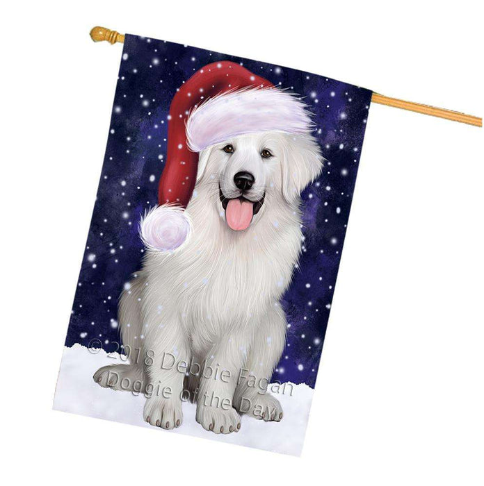 Let it Snow Christmas Holiday Great Pyrenee Dog Wearing Santa Hat House Flag FLG54496