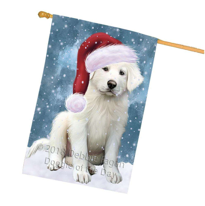 Let it Snow Christmas Holiday Great Pyrenee Dog Wearing Santa Hat House Flag FLG54497