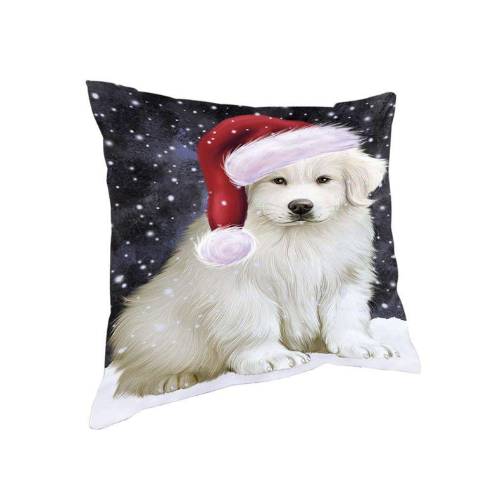 Let it Snow Christmas Holiday Great Pyrenee Dog Wearing Santa Hat Pillow PIL73812