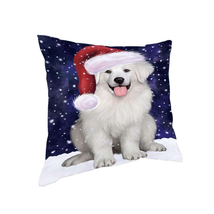 Let it Snow Christmas Holiday Great Pyrenee Dog Wearing Santa Hat Pillow PIL73816