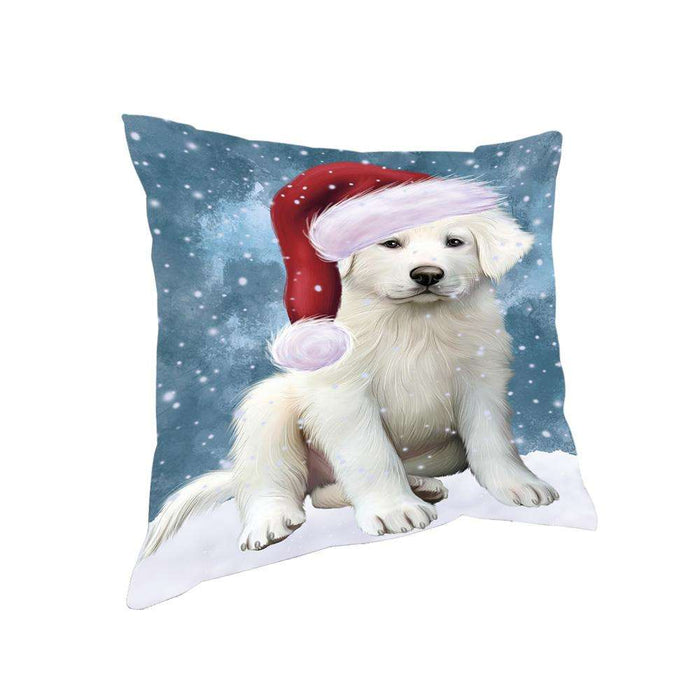 Let it Snow Christmas Holiday Great Pyrenee Dog Wearing Santa Hat Pillow PIL73820