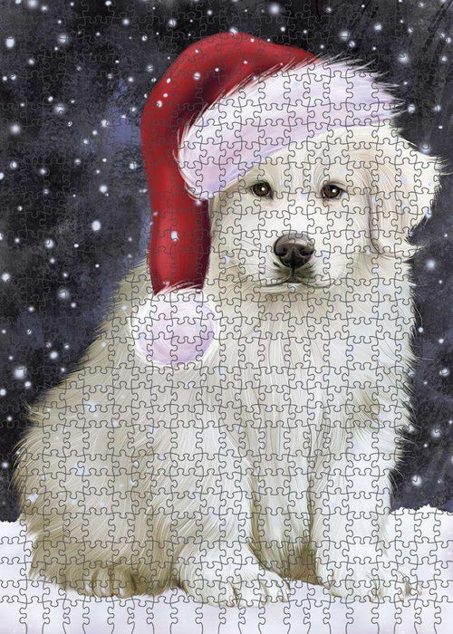Let it Snow Christmas Holiday Great Pyrenee Dog Wearing Santa Hat Puzzle with Photo Tin PUZL84344