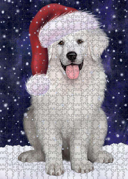 Let it Snow Christmas Holiday Great Pyrenee Dog Wearing Santa Hat Puzzle with Photo Tin PUZL84348