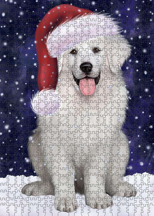 Let it Snow Christmas Holiday Great Pyrenee Dog Wearing Santa Hat Puzzle  PUZL84348