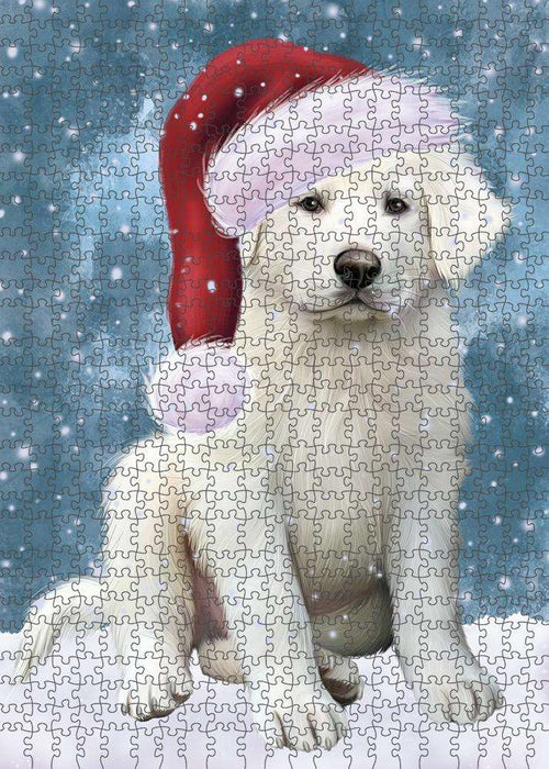 Let it Snow Christmas Holiday Great Pyrenee Dog Wearing Santa Hat Puzzle with Photo Tin PUZL84352