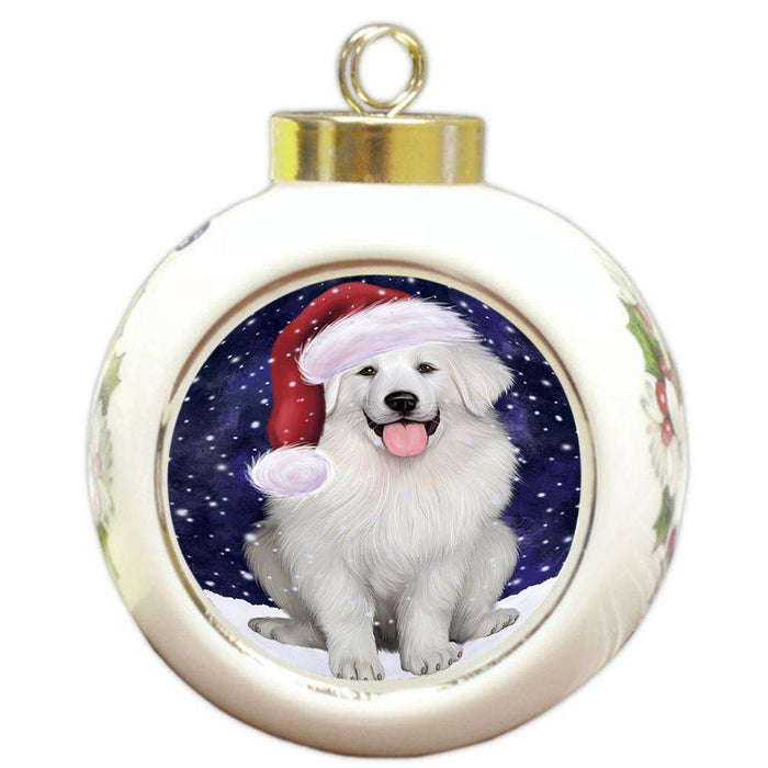 Let it Snow Christmas Holiday Great Pyrenee Dog Wearing Santa Hat Round Ball Christmas Ornament RBPOR54298