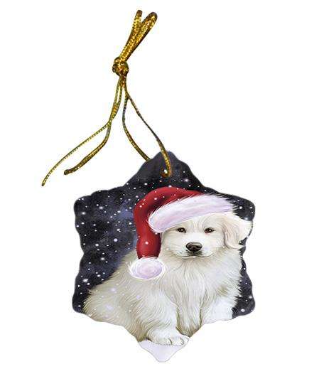 Let it Snow Christmas Holiday Great Pyrenee Dog Wearing Santa Hat Star Porcelain Ornament SPOR54288