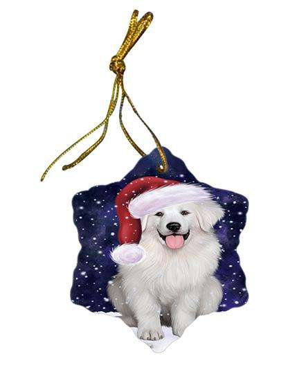 Let it Snow Christmas Holiday Great Pyrenee Dog Wearing Santa Hat Star Porcelain Ornament SPOR54289