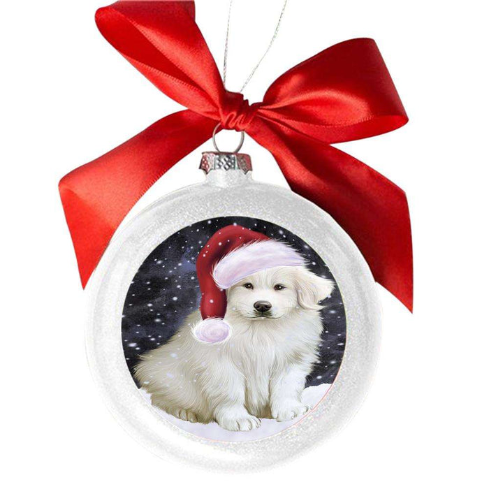 Let it Snow Christmas Holiday Great Pyrenee Dog White Round Ball Christmas Ornament WBSOR48938