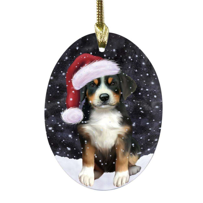 Let it Snow Christmas Holiday Greater Swiss Mountain Dog Oval Glass Christmas Ornament OGOR48941