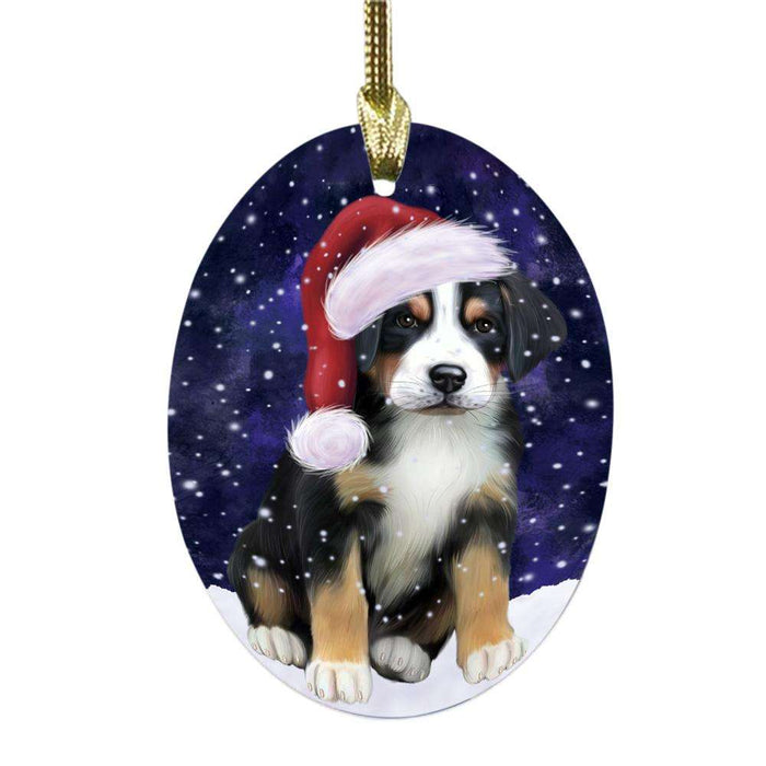 Let it Snow Christmas Holiday Greater Swiss Mountain Dog Oval Glass Christmas Ornament OGOR48942