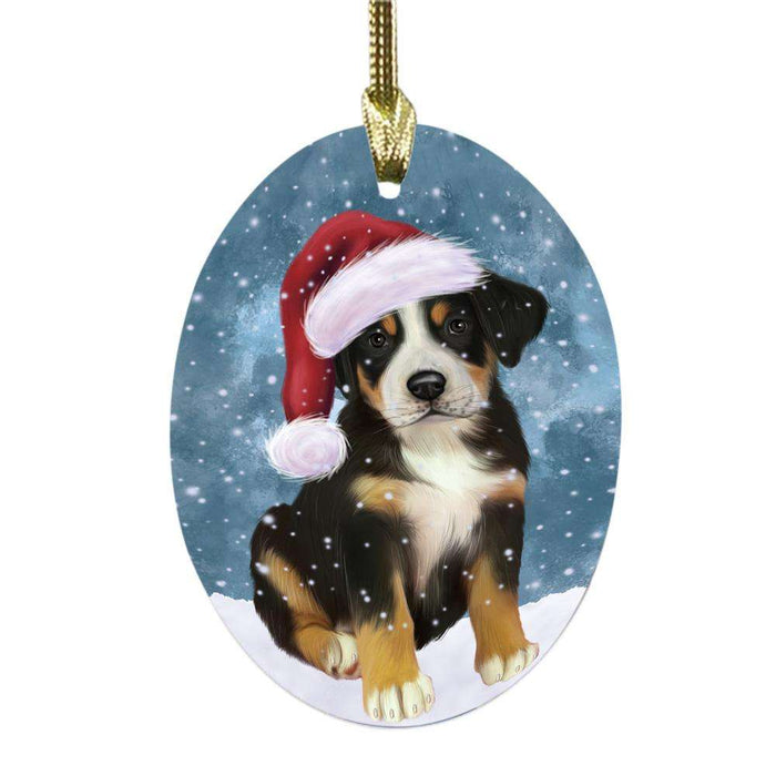 Let it Snow Christmas Holiday Greater Swiss Mountain Dog Oval Glass Christmas Ornament OGOR48943