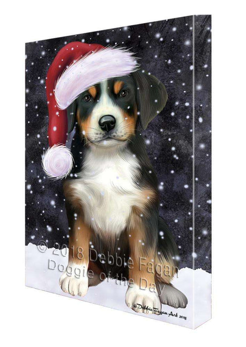 Let it Snow Christmas Holiday Greater Swiss Mountain Dog Wearing Santa Hat Canvas Print Wall Art Décor CVS106550