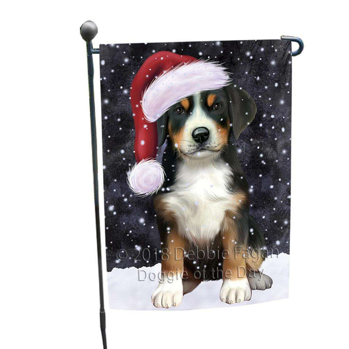 Let it Snow Christmas Holiday Greater Swiss Mountain Dog Wearing Santa Hat Garden Flag GFLG54362