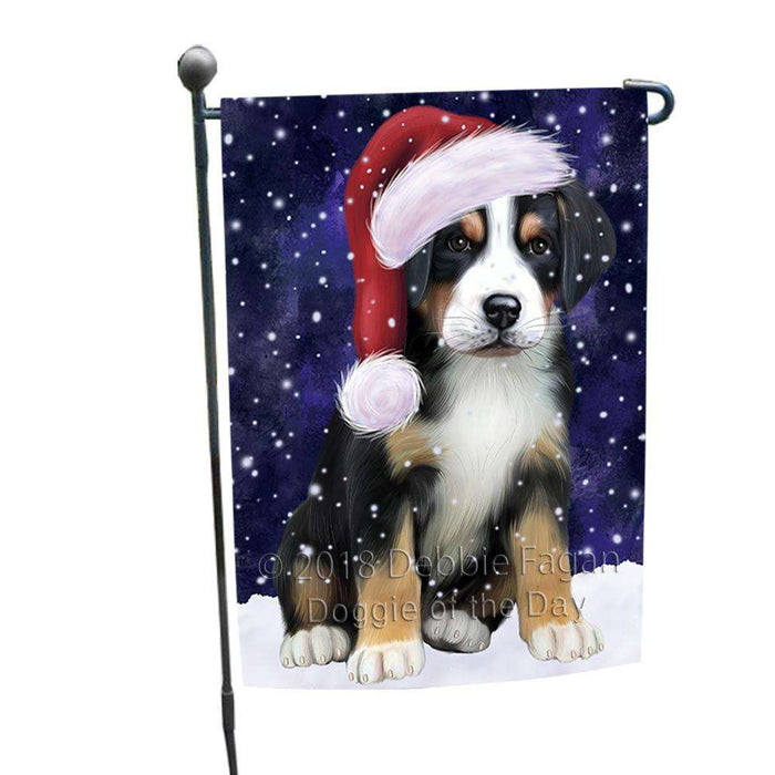 Let it Snow Christmas Holiday Greater Swiss Mountain Dog Wearing Santa Hat Garden Flag GFLG54363