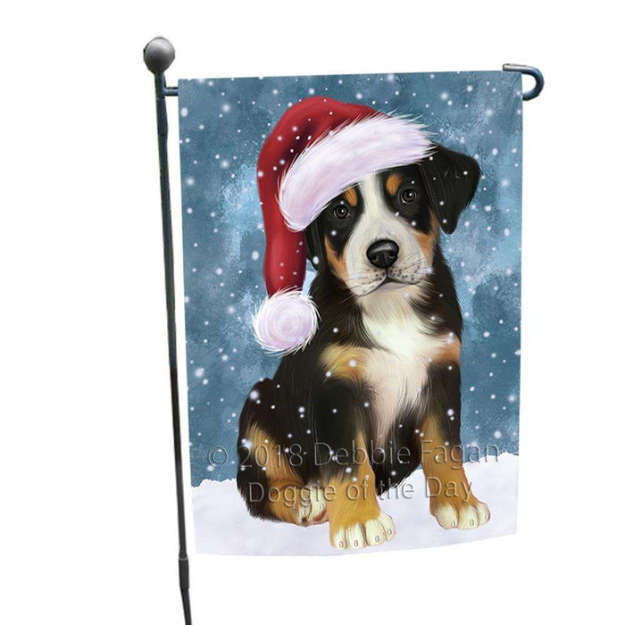 Let it Snow Christmas Holiday Greater Swiss Mountain Dog Wearing Santa Hat Garden Flag GFLG54364