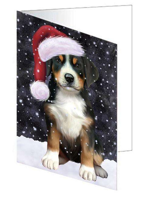 Let it Snow Christmas Holiday Greater Swiss Mountain Dog Wearing Santa Hat Handmade Artwork Assorted Pets Greeting Cards and Note Cards with Envelopes for All Occasions and Holiday Seasons GCD66929
