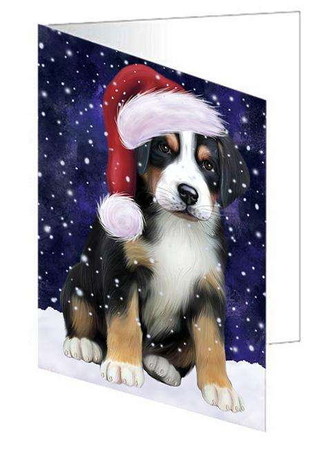 Let it Snow Christmas Holiday Greater Swiss Mountain Dog Wearing Santa Hat Handmade Artwork Assorted Pets Greeting Cards and Note Cards with Envelopes for All Occasions and Holiday Seasons GCD66932